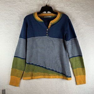 Misslook Sweater Women's Medium Multicolor Striped Cotton Knit Henley Neck‎ 8161